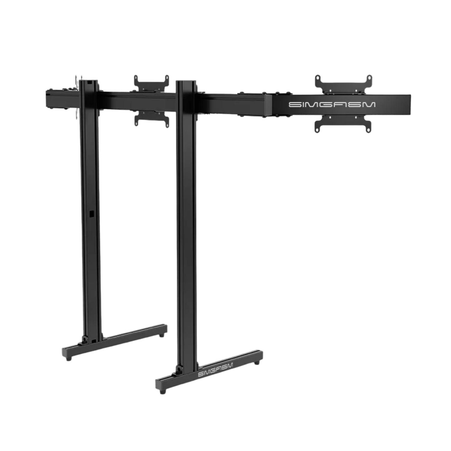 Close-up of a VESA plate and upright profile on the SIMGASM Apex stand